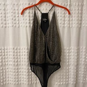 Lulus  Metallic Black and Gold Bodysuit